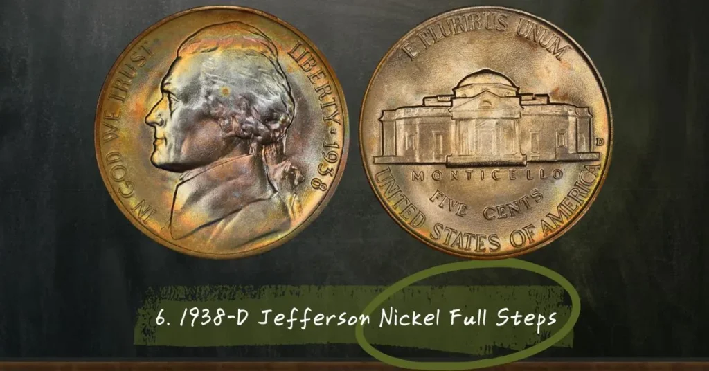 6. 1938-D Jefferson Nickel Full Steps.